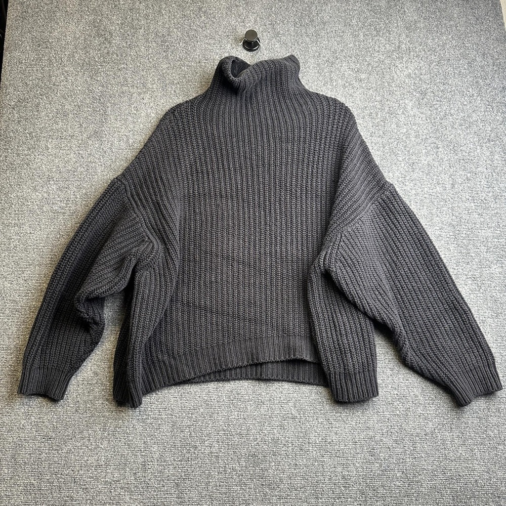 Free People Sweater Womens M Gray Turtleneck Chunky Knit Oversized Pullover Cozy